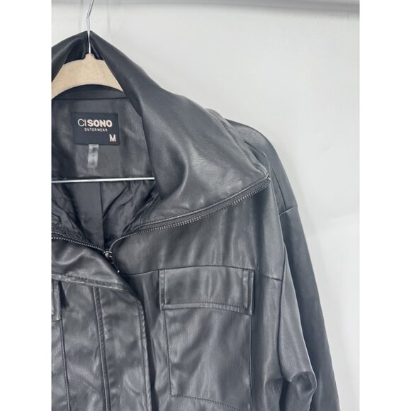 Ci Sono Outerwear Faux Vegan Leather Cropped Moto Jacket Women M Black Grunge - Picture 6 of 9